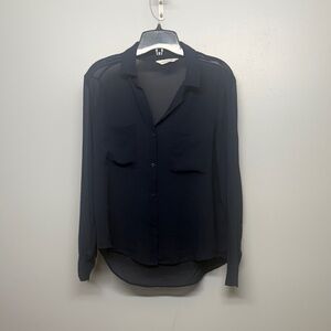 SAMSOE SAMSOE Molly Shirt Navy Blue Button Down Sheer Shirt SIZE S